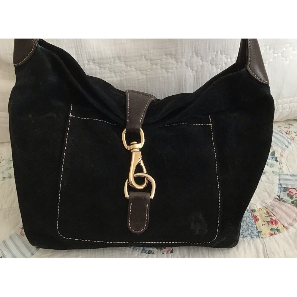 EUC  Dooney and Bourke Black Suede Belvedere Lock Hobo Shoulder Bag